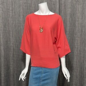 NWT Talbots Coral 3/4 Dollman Sleeve Cotton Blend Lightweight Sweater Petite L